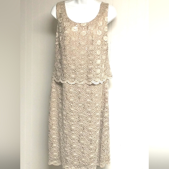 R&M Richards Lace Sequin Sleeveless Sheath Cocktail Dress Size 14W EUC - Picture 1 of 10